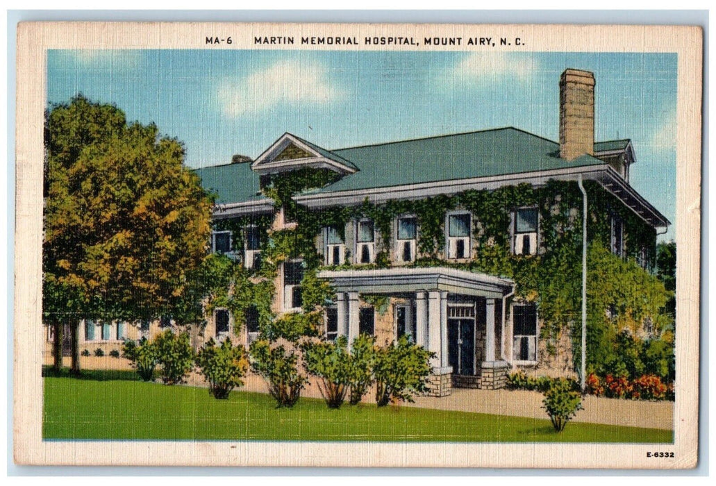 1948 Martin Memorial Hospital Building Mount Airy North Carolina NC Postcard