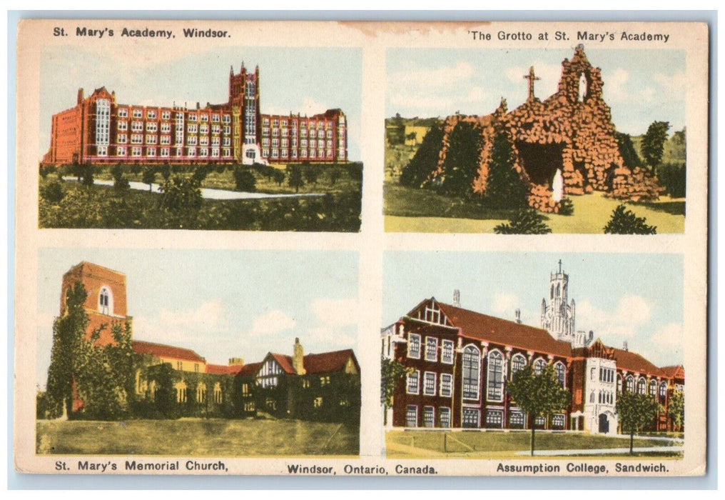 c1930's Academy Church Assumption College Windsor Canada Multiview Postcard