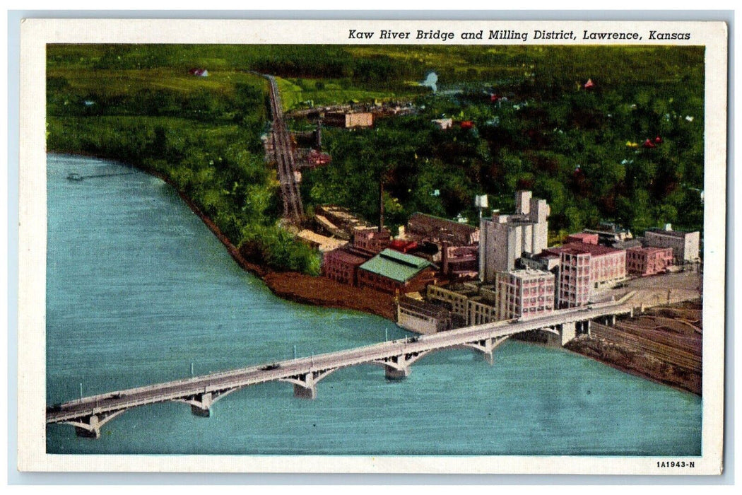 c1930's Kaw River Bridge And Milling District Lawrence Kansas KS Postcard