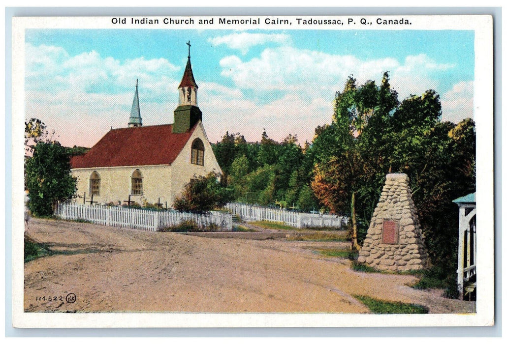 c1920's Old Indian Church and Memorial Cairn Tadoussac PQ Canada Postcard