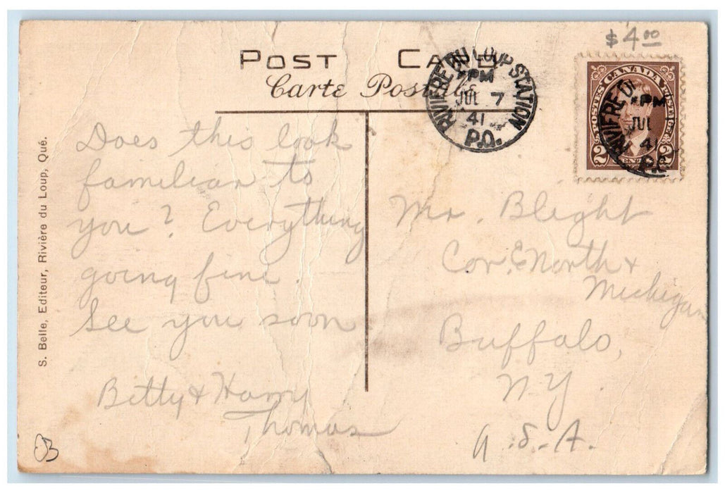 1941 Rue Lafontaine Riviere Du Loup PQ Canada Vintage Posted Postcard