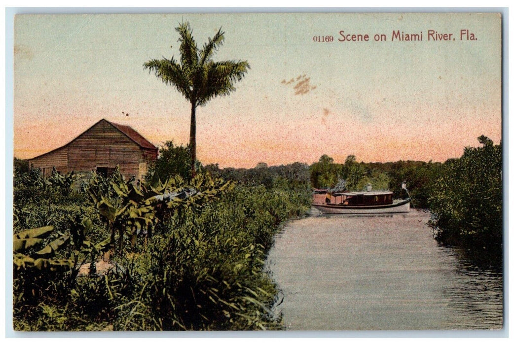 c1910's Boat Scene On Miami River Florida FL Unposted Antique Postcard