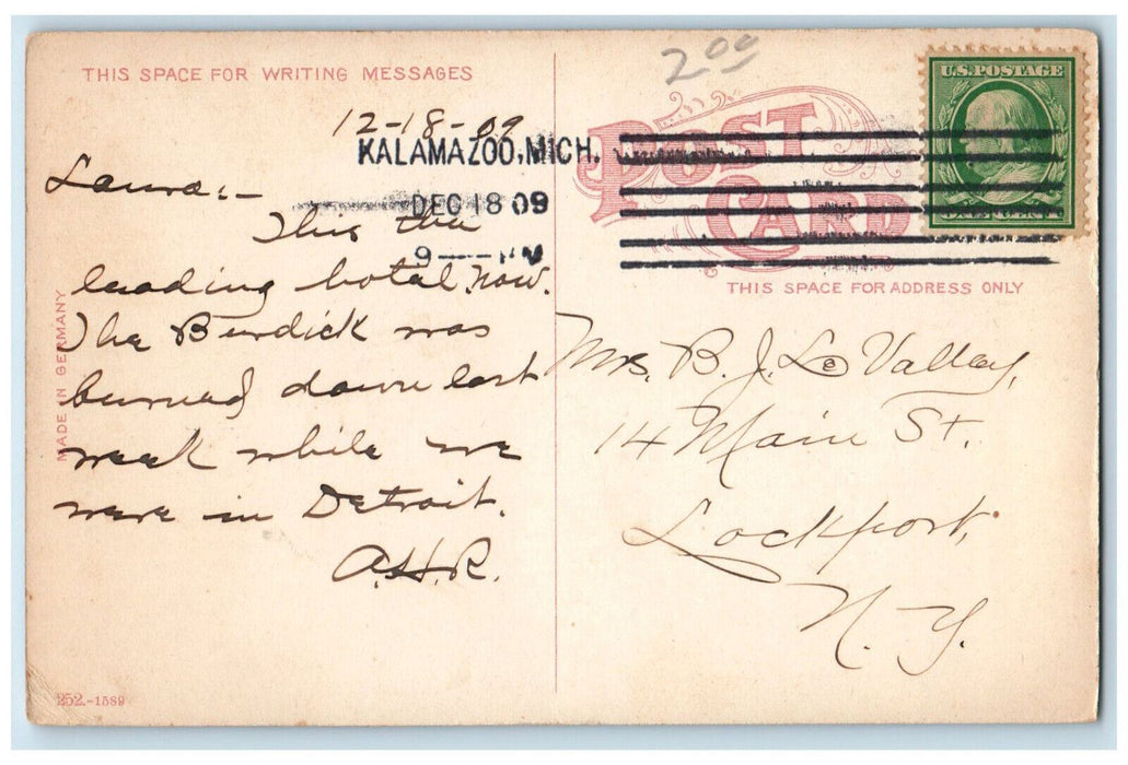 1909 Hotel Rickman Building Exterior View Kalamazoo Michigan MI Antique Postcard