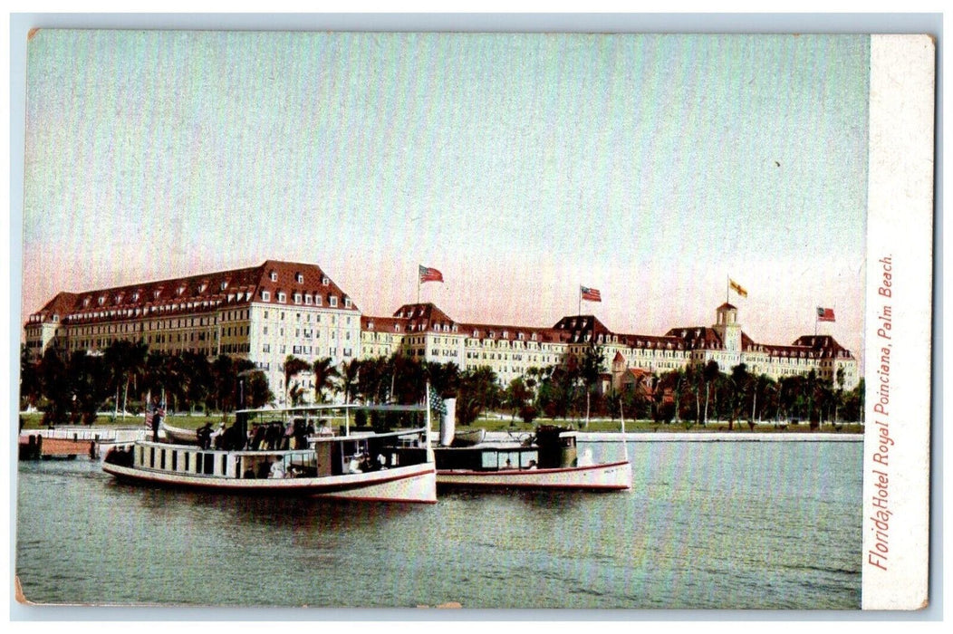 c1910's Florida Royal Poinciana Palm Beach FL, Boat Scene Antique Postcard