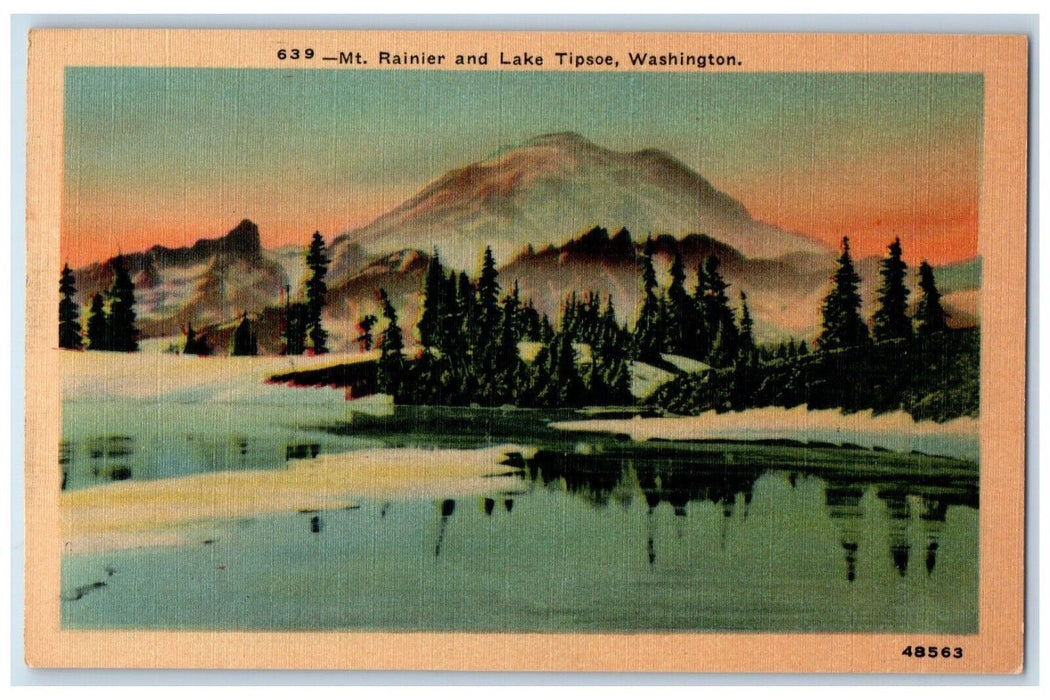 View Of Mt. Rainer And Lake Tipsoe Washington WA Unposted Vintage Postcard