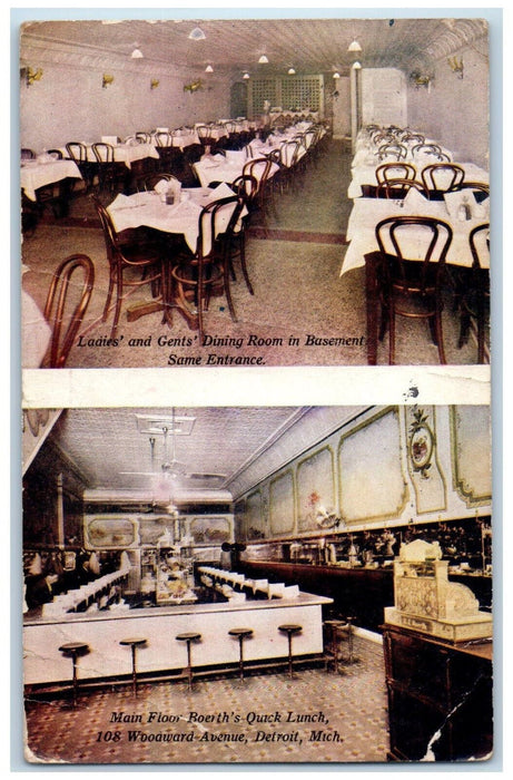 Main Floor Boerth's Quick Lunch Dining Restaurant Detroit MI Dual View Postcard