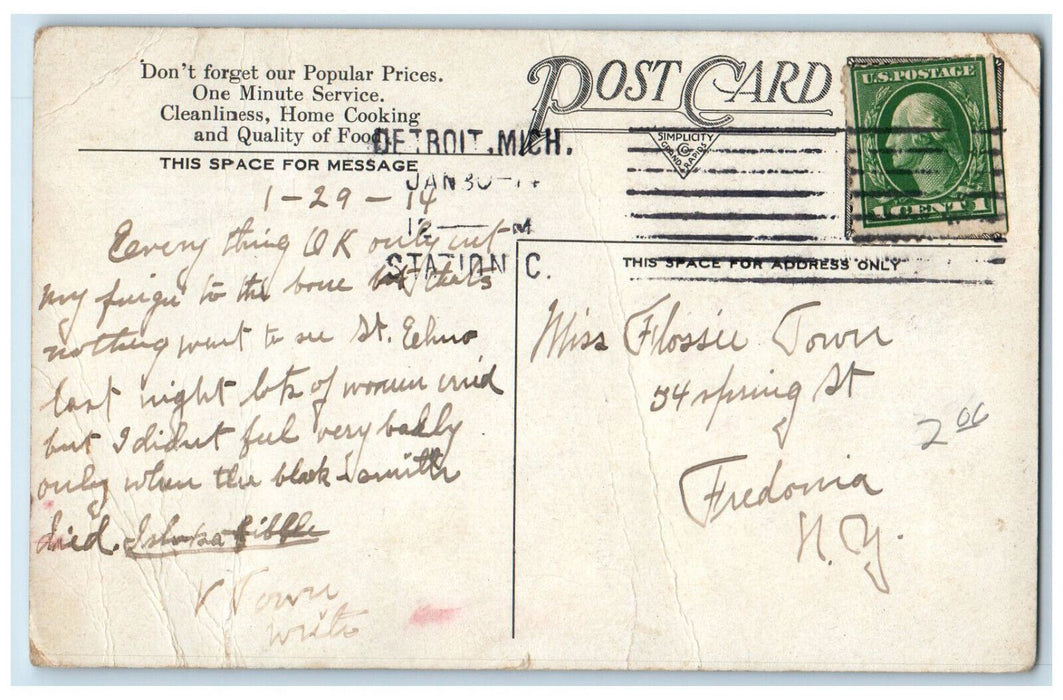 Main Floor Boerth's Quick Lunch Dining Restaurant Detroit MI Dual View Postcard