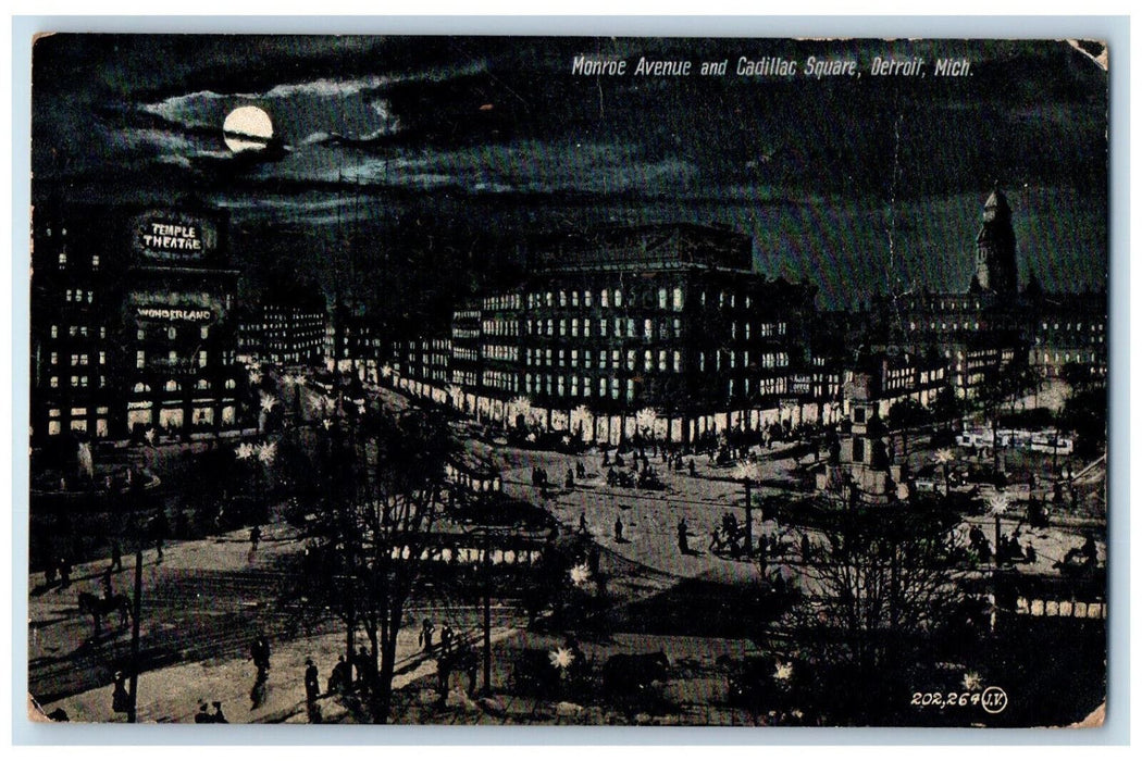 1909 Monroe Avenue And Cadillac Square Detroit Michigan MI Antique Postcard