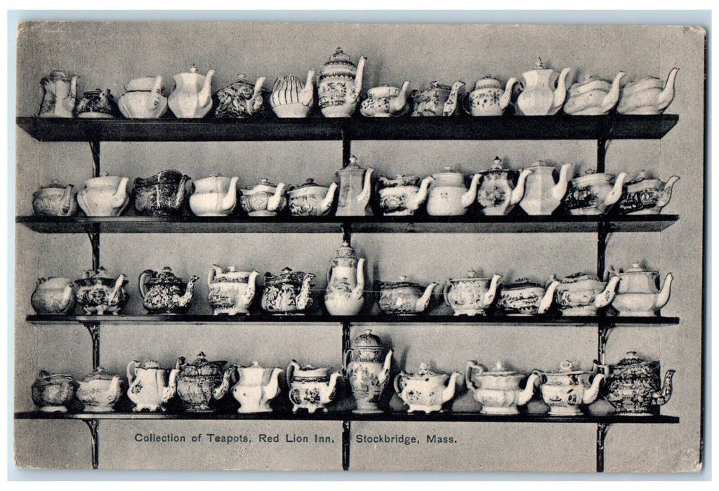 1909 Collection Of Teapots Red Lion Inn Stockbridge Massachusetts MA Postcard