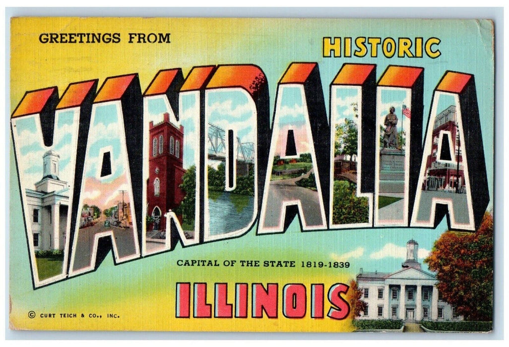 1951 Greetings From Vandalia Illinois IL, Large Letters Posted Vintage Postcard