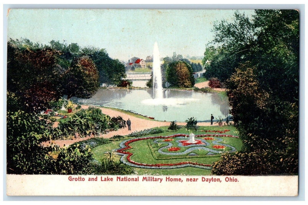 c1905 Grotto Lake National Military Home Fountain Dayton Ohio Vintage Postcard