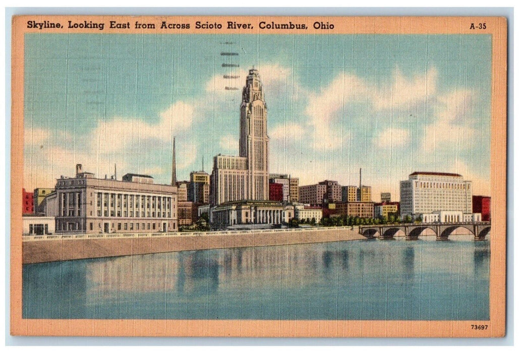 1948 Skyline Looking East Across Scioto River Columbus Ohio OH Vintage Postcard