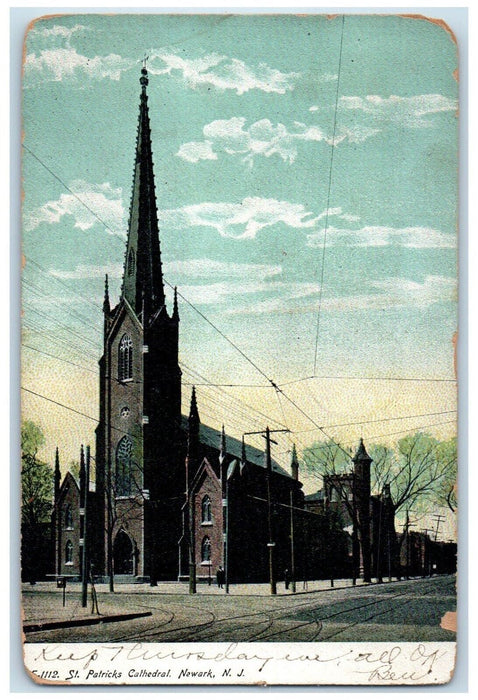 1908 St. Patricks Cathedral Scene Street Newark New Jersey NJ Antique Postcard