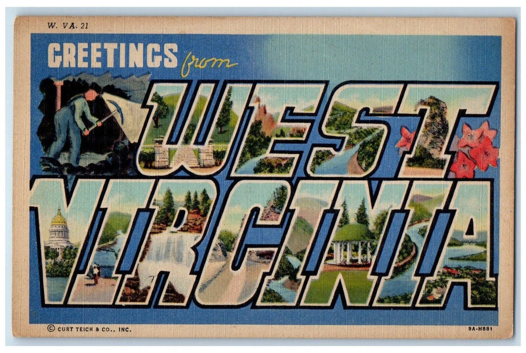 1951 Greetings From West Virginia WV, Weirton Large Letters Vintage Postcard