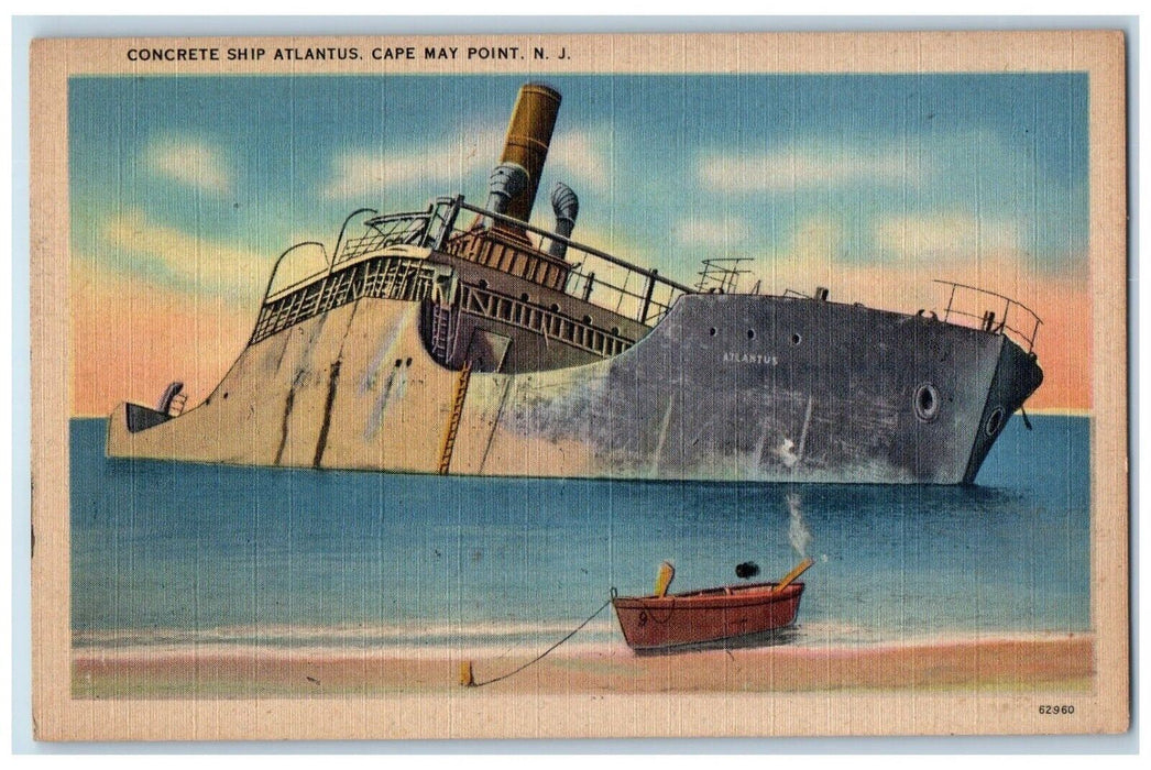 c1930's Concrete Ship Atlantus Sinking Cape May Point New Jersey NJ Postcard