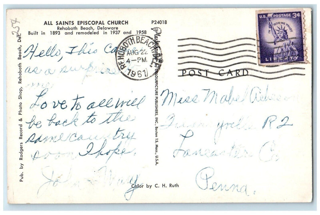 1961 All Saints Episcopal Church Rehoboth Beach Delaware DE Vintage Postcard