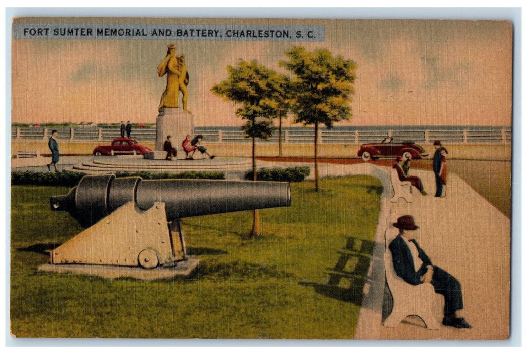 1943 Fort Summer Memorial And Battery Charleston South Carolina SC Postcard