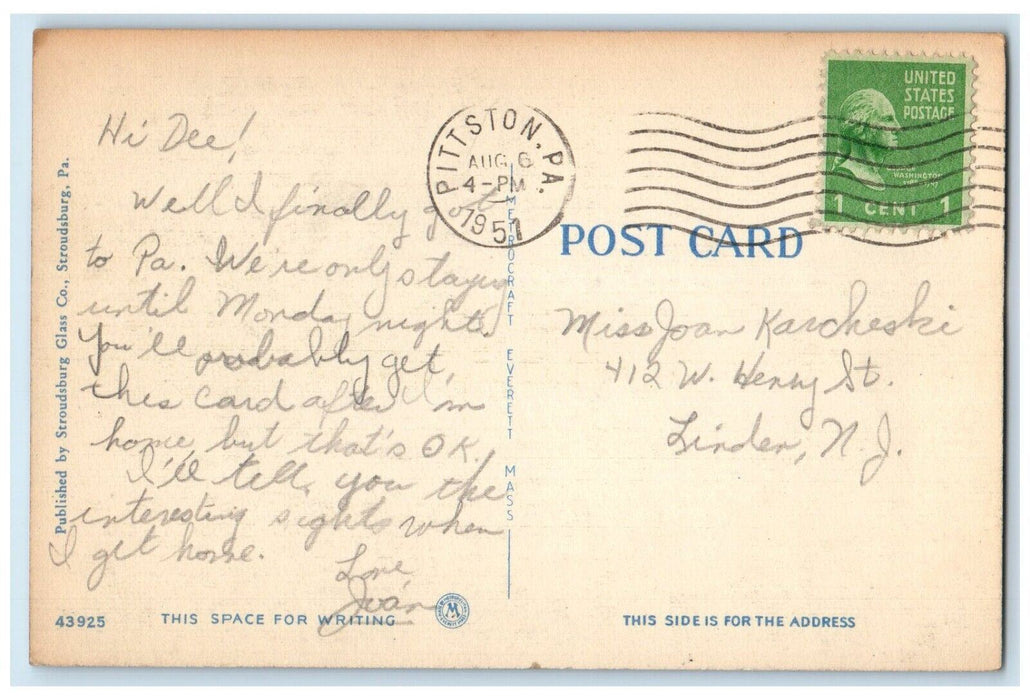 1951 Boating On The Delaware Delaware Water Gap Pittston PA Vintage Postcard