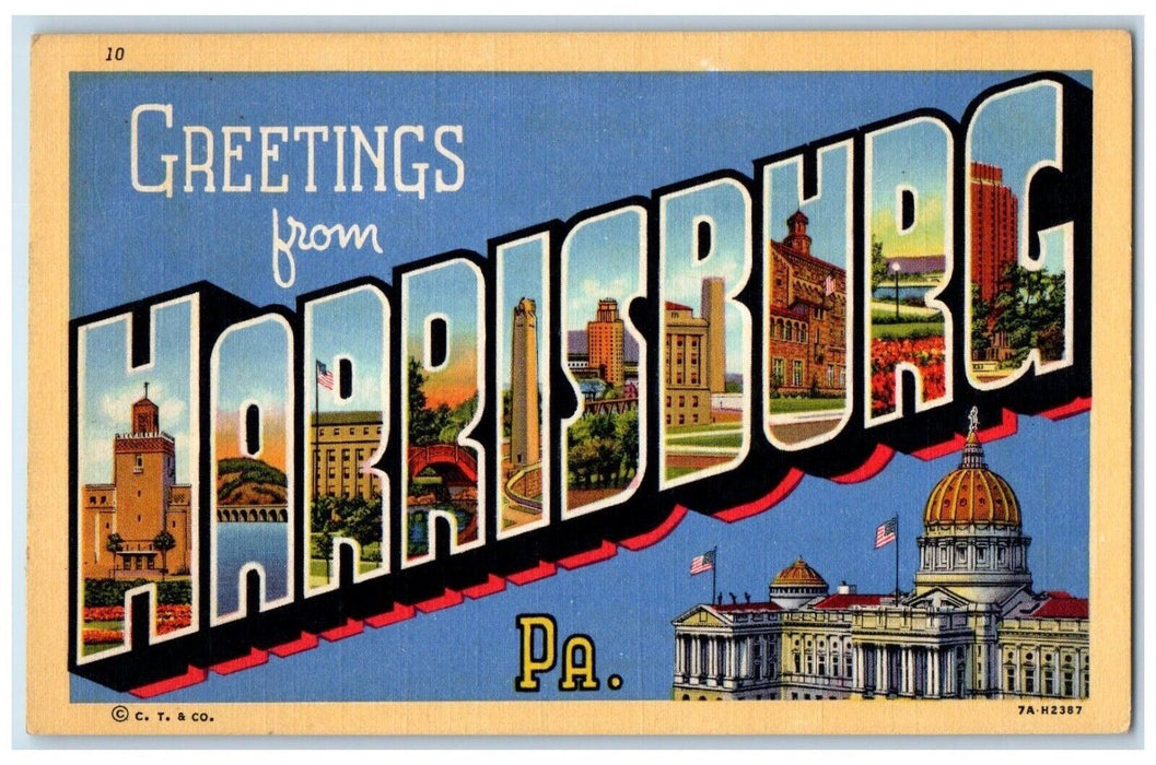 Greetings From Harrisburg Pennsylvania PA, Large Letters Vintage Postcard