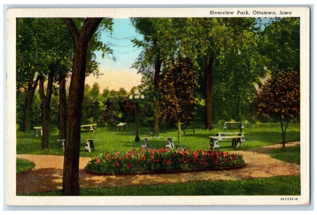 1948 View Of Riverview Park Flowers Ottumwa Hedrick Iowa IA Vintage Postcard