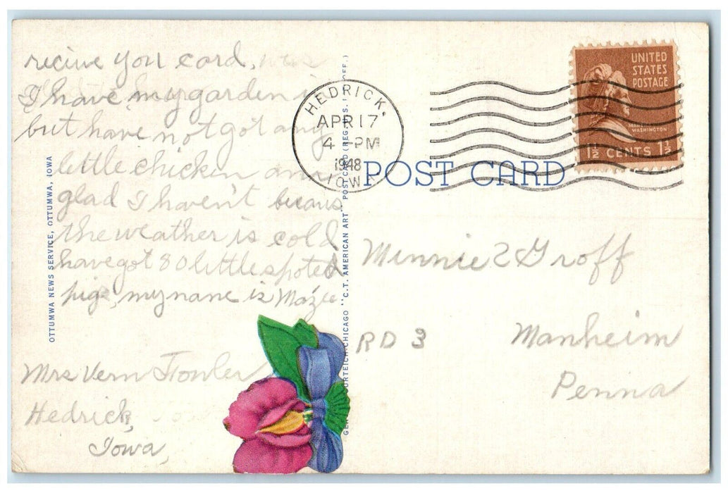 1948 View Of Riverview Park Flowers Ottumwa Hedrick Iowa IA Vintage Postcard