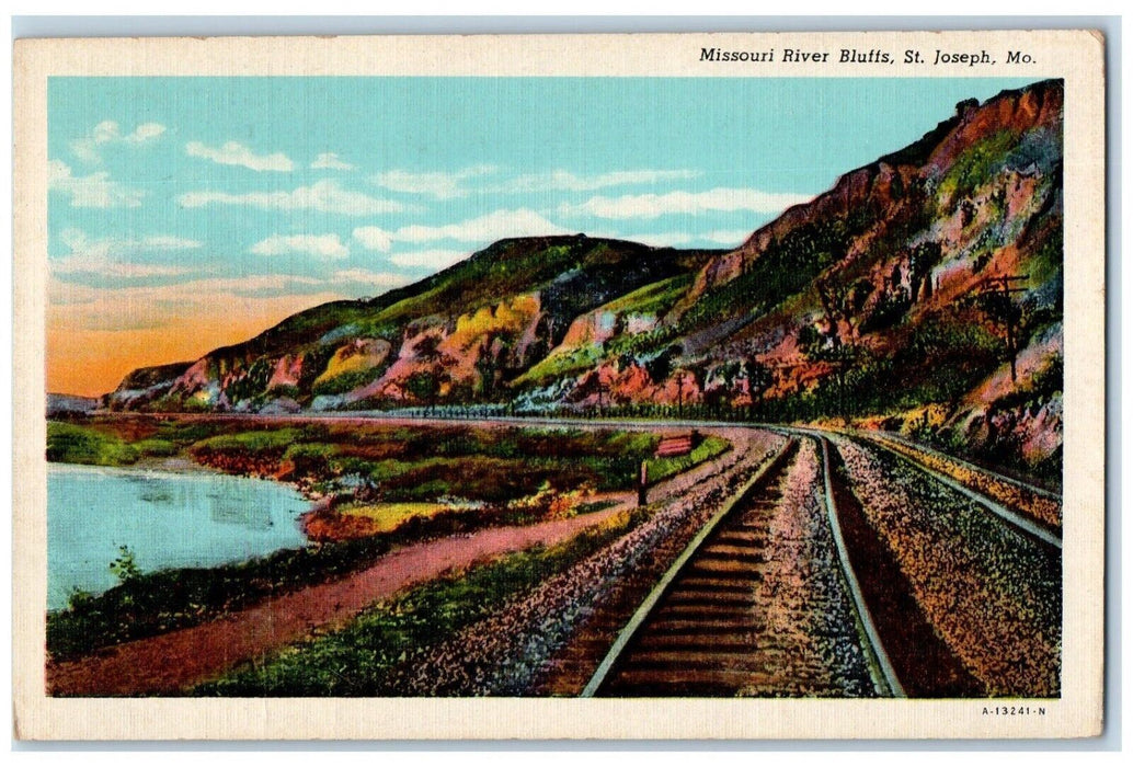 1948 Missouri River Bluffs Railroad Train St. Joseph Missouri MO Posted Postcard