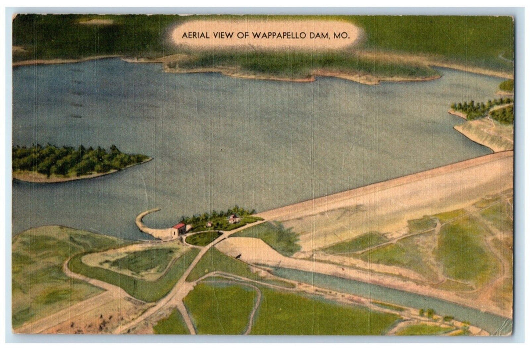 1948 Aerial View Of Wappapello Dam Poplar Bluff Missouri MO Vintage Postcard