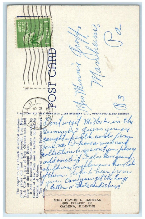 1948 Grace Episcopal Church Galena Illinois IL Posted Vintage Postcard