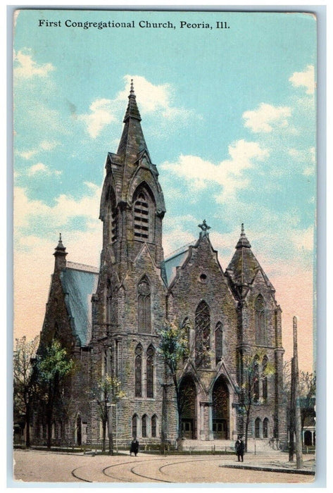c1910 First Congregational Church Chapel Exterior Road Peoria Illinois Postcard