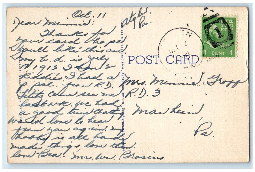 Greetings From Lancaster Pennsylvania PA, Flowers Posted Vintage Postcard