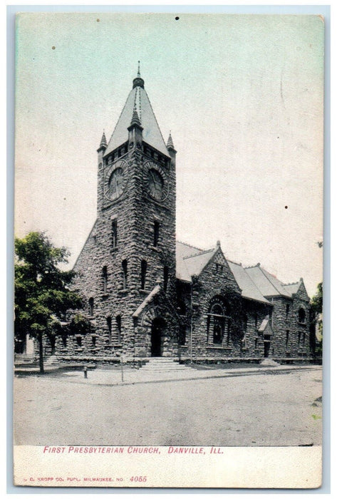 1907 First Presbyterian Church Chapel Exterior Street Danville Illinois Postcard