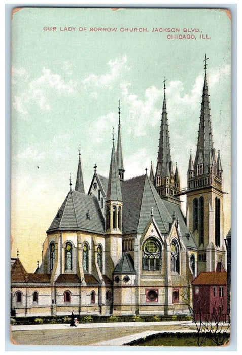1909 Our Lady Sorrow Church Jackson Boulevard Exterior Chicago Illinois Postcard