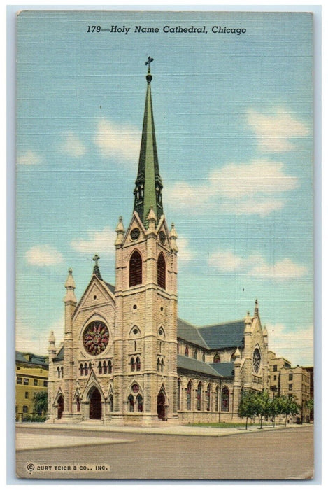 1942 Holy Name Cathedral North State Superior Streets Chicago Illinois Postcard