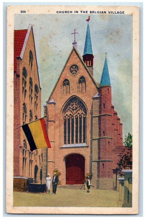 c1933 Church Belgian Village Reproduction Old Belgium Chicago Illinois Postcard