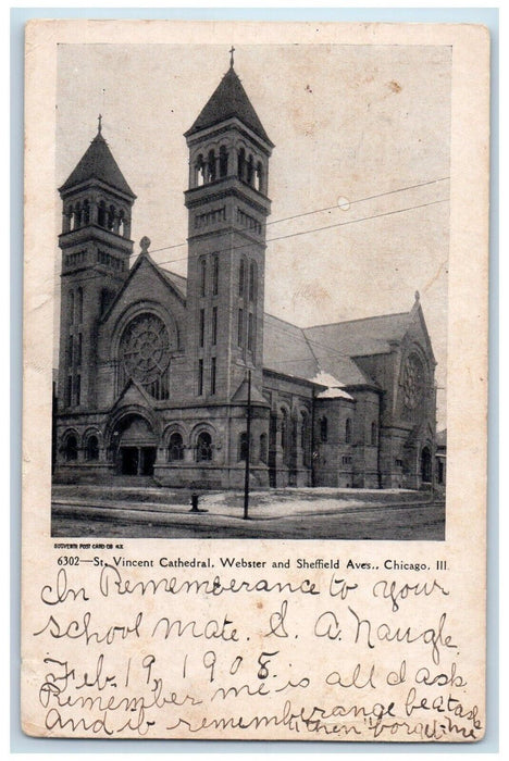 c1905 St. Vincent Cathedral Webster Sheffield Aves Chicago Illinois IL Postcard