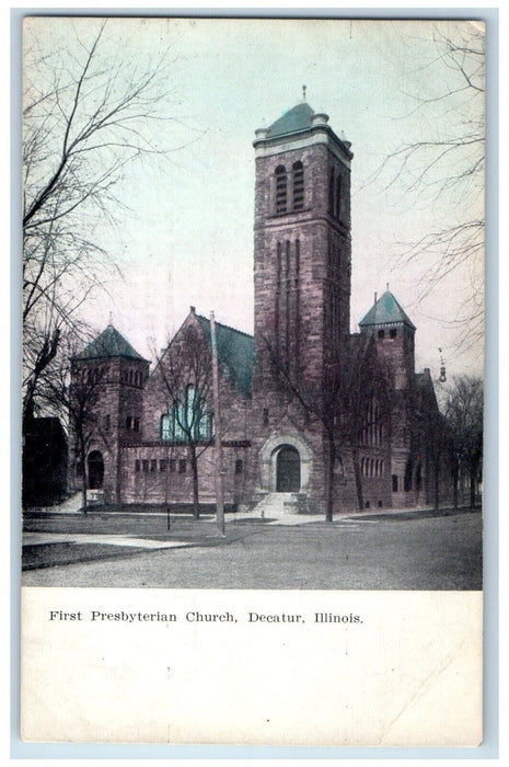 c1910 First Presbyterian Church Chapel Exterior Street Decatur Illinois Postcard