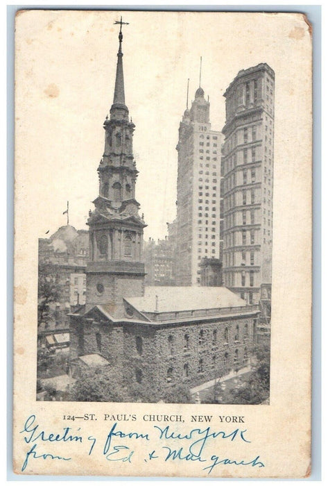 1904 St. Paul's Church Chapel Cathedral Exterior Building New York NY Postcard