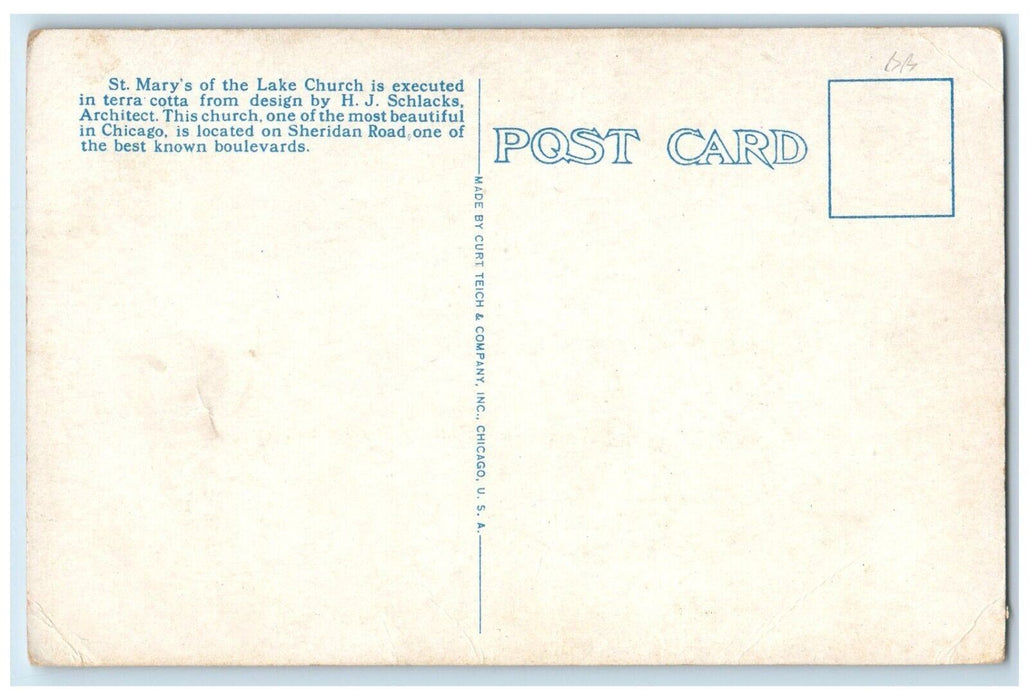 c1920 St. Mary's Lake Church Sheridan Road Buena Ave. Chicago Illinois Postcard