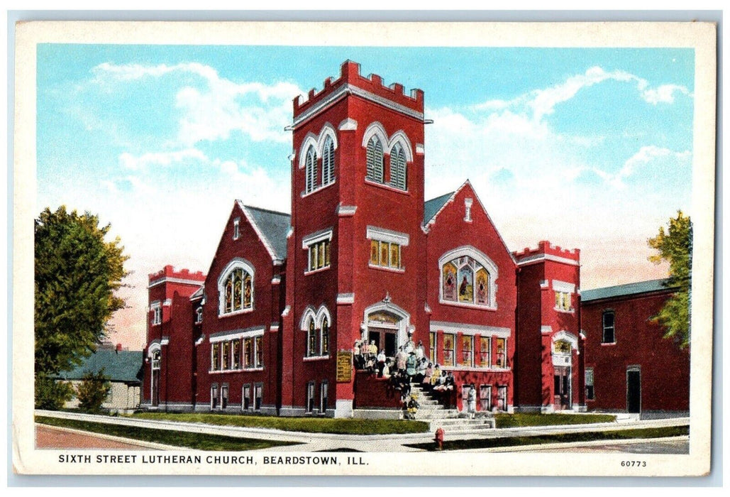 c1940 Sixth Street Lutheran Church Chapel Exterior Beardstown Illinois Postcard