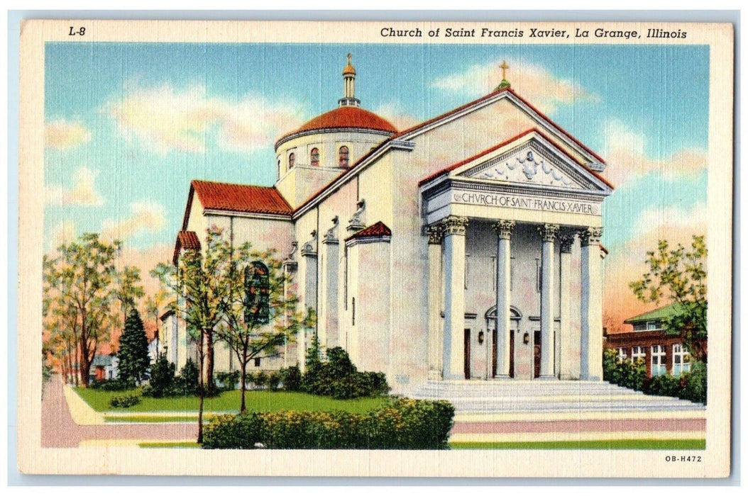 c1940 Church Saint Francis Xavier Exterior Building La Grange Illinois Postcard