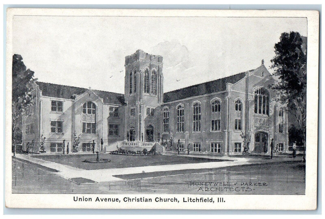 c1910 Union Avenue Christian Church Chapel Exterior Litchfield Illinois Postcard