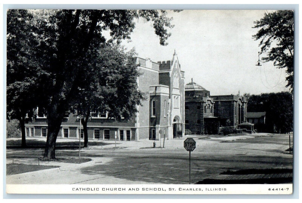 c1910 Catholic Church School Chapel Exterior Road St. Charles Illinois Postcard