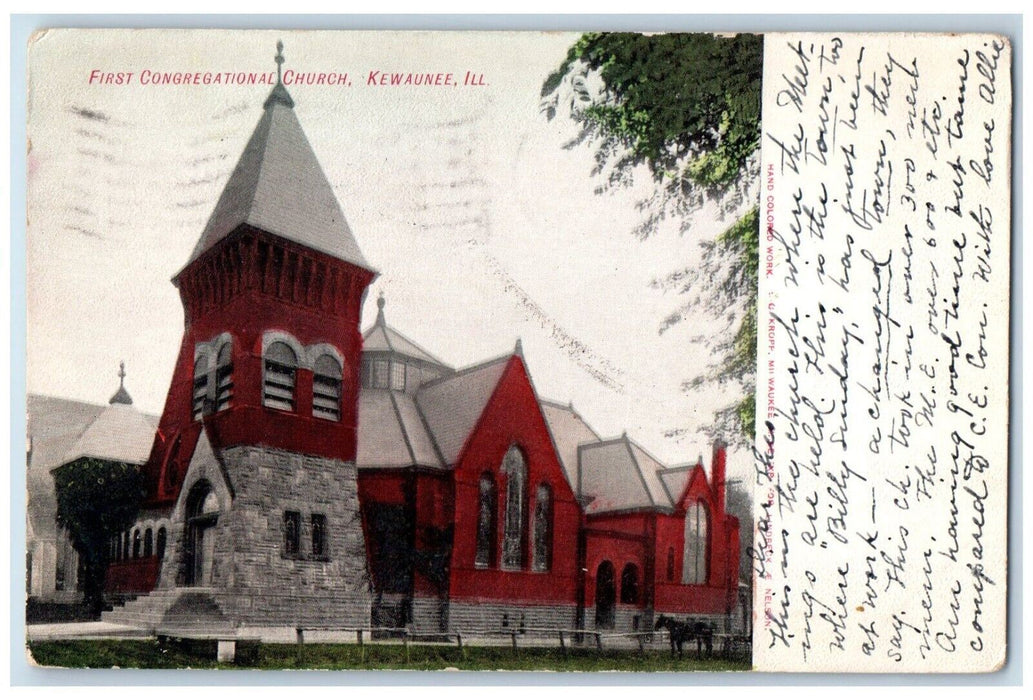 1907 First Congregational Church Chapel Exterior Kewaunee Illinois IL Postcard