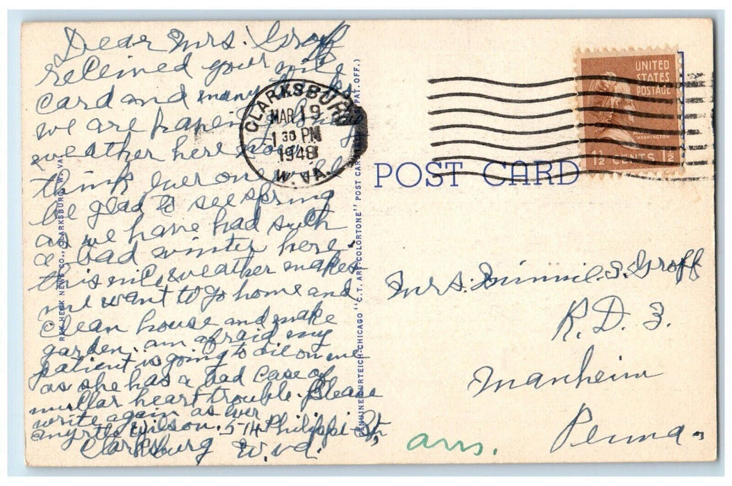 1948 Greetings From West Virginia WV, Clarksburg Large Letters Vintage Postcard