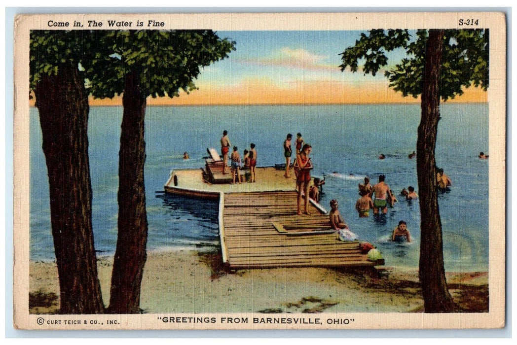 1948 Greetings From Barnesville Ohio OH, Beach Bathing Posted Vintage Postcard