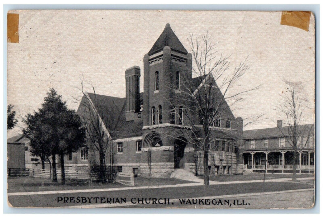 1909 Presbyterian Church Chapel Exterior Building Waukegan Illinois IL Postcard