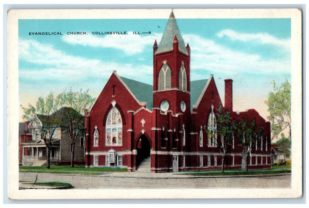 c1940 Evangelical Church Chapel Exterior Building Collinsville Illinois Postcard