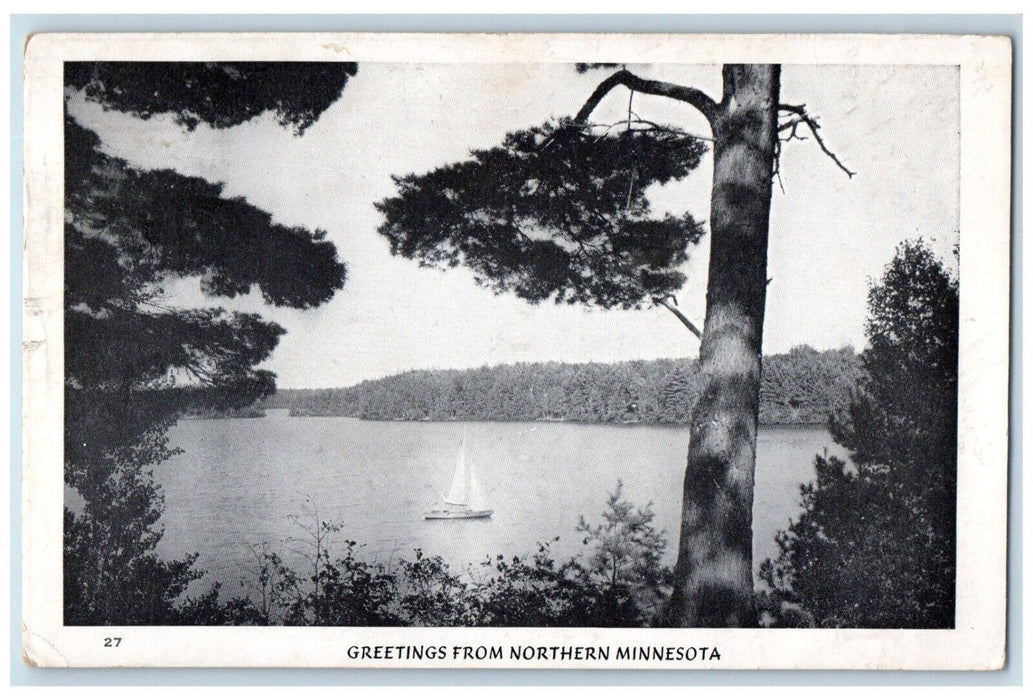 1948 Greetings From Northern Minnesota MN, Royalton Sea Sailboat View Postcard