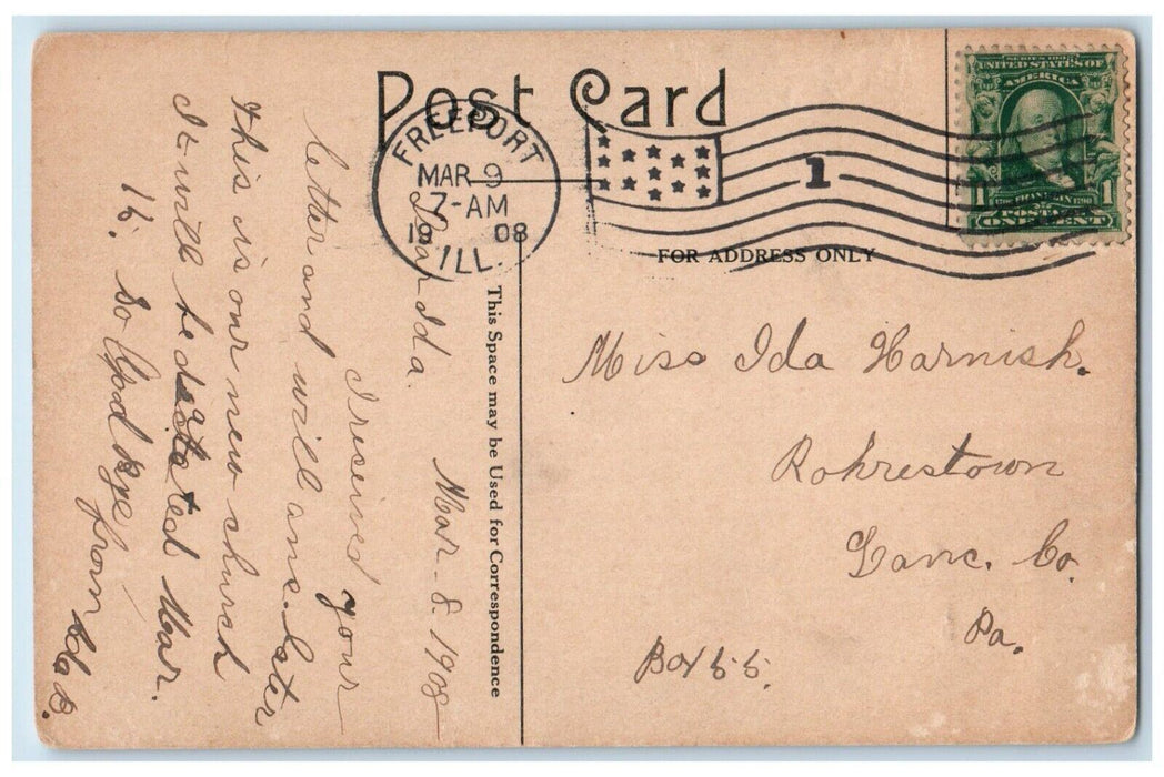 1908 Trinity United Evangelical Church Cathedral Freeport Illinois IL Postcard