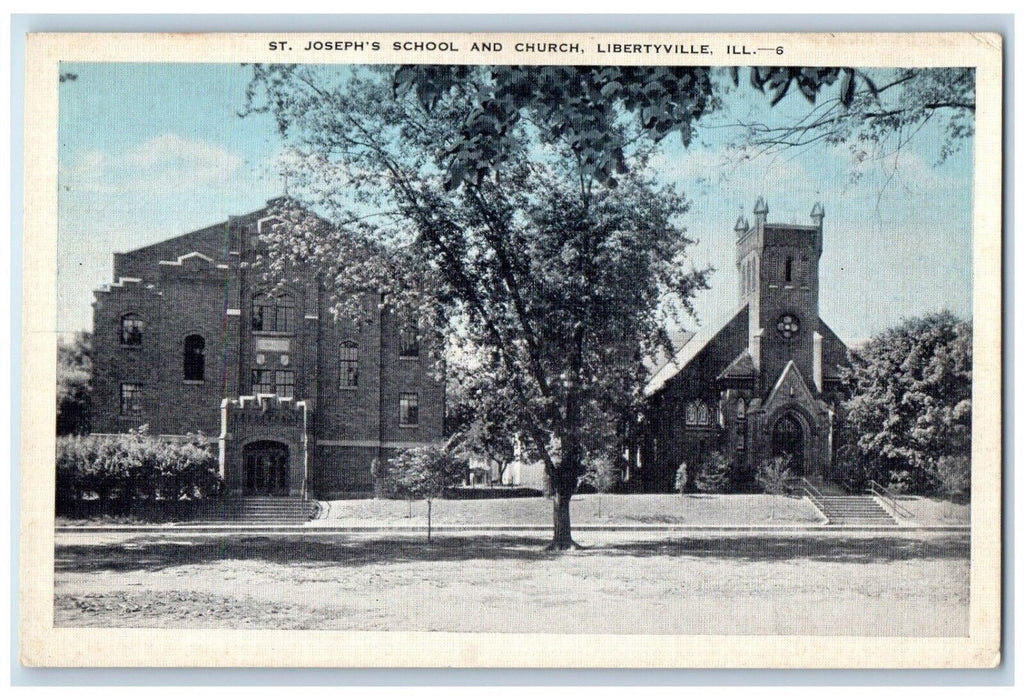 c1940 St. Joseph's School Church Chapel Exterior Libertyville Illinois Postcard